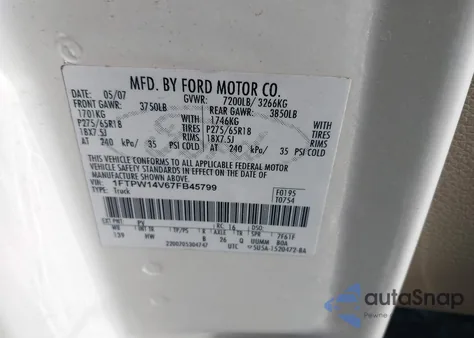 2007 Ford F-150 Fx4/Lariat/Xlt из США, поврежденный, VIN 1FTPW14V67FB45799